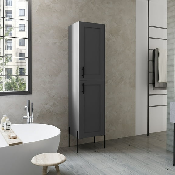 Bathroom Storage Cabinet Linen Cabinet 70.8" H, with 1 Door and 4 Shelves, Matt Gray,Bathroom Wall Storage