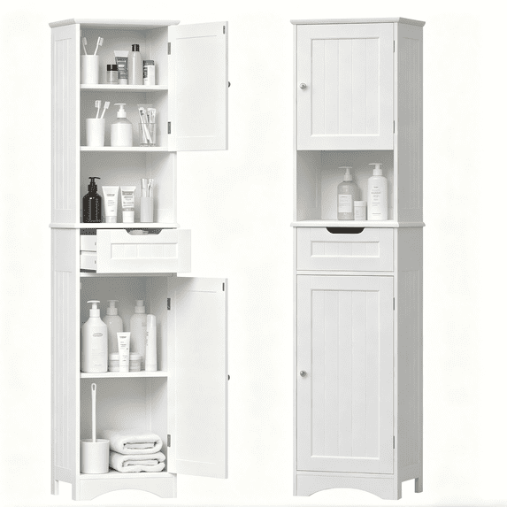 Lofka 67" Tall Narrow Bathroom Storage Cabinet, Freestanding Anti-Tipping Adjustable Shelf for Small Space | Bathroom | Kitchen, White