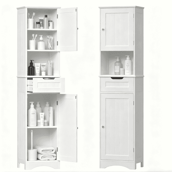 Lofka 67" Tall Narrow Bathroom Storage Cabinet, Freestanding Anti-Tipping Adjustable Shelf for Small Space | Bathroom | Kitchen, White