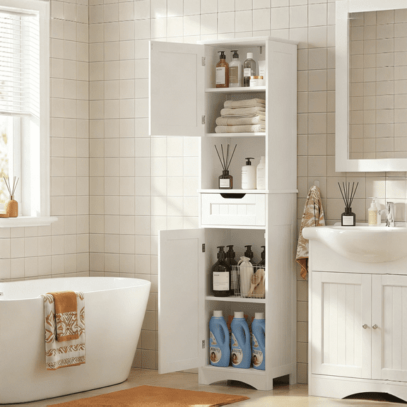 Lofka 67" Tall Narrow Bathroom Storage Cabinet, Freestanding Anti-Tipping Adjustable Shelf for Small Space | Bathroom | Kitchen, White