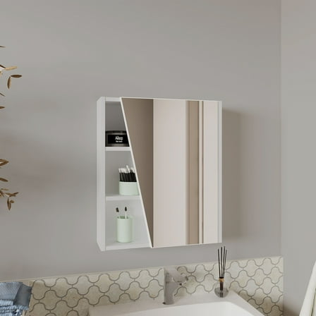 Bathroom Storage Cabinet Medicine Cabinet, 1 Door, 5 Shelves, 1 Mirror, White,Bathroom Wall Storage