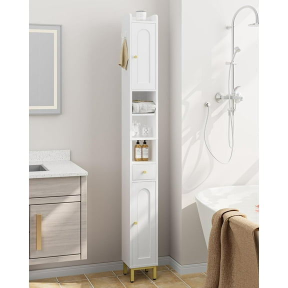 Bathroom Storage Cabinet,Narrow Toilet Paper Storage Cabinet,Adjustable Shelf for Small Spaces,White