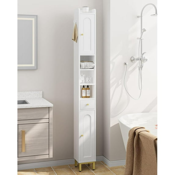 Bathroom Storage Cabinet,Narrow Toilet Paper Storage Cabinet,Adjustable Shelf for Small Spaces,White