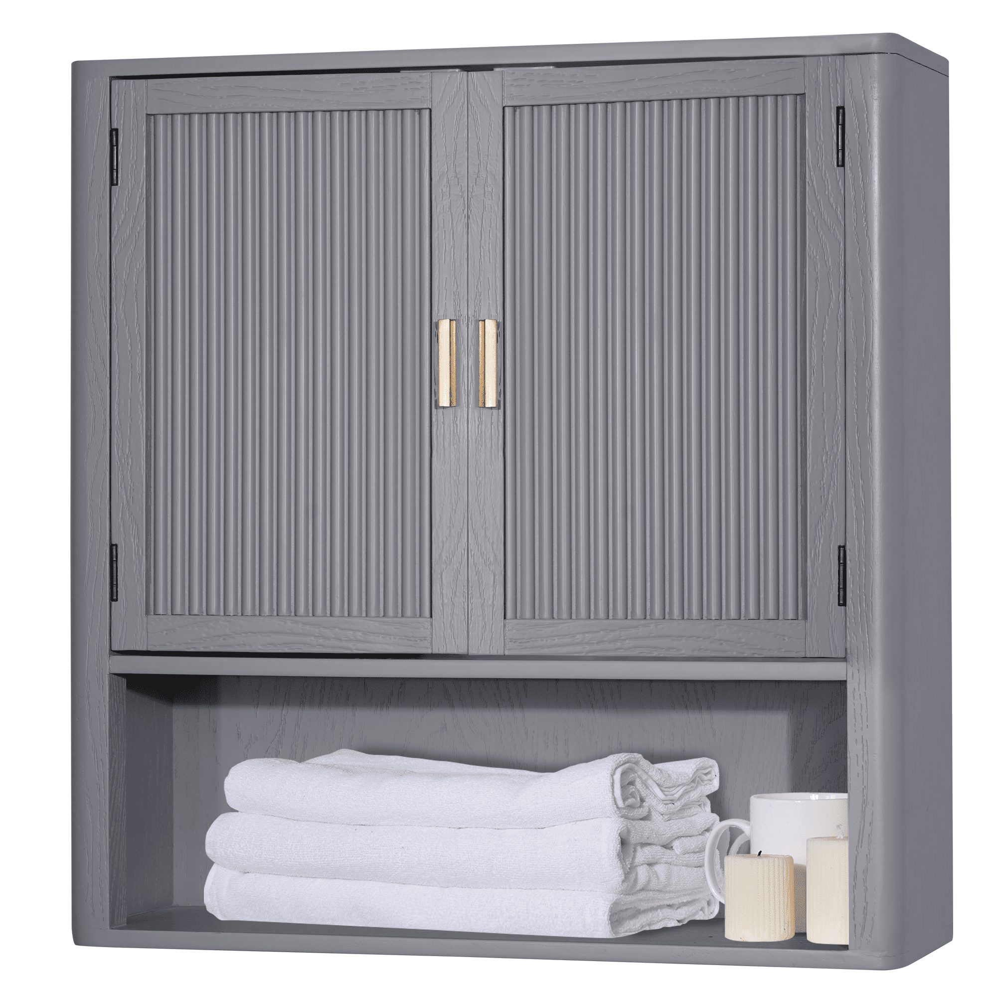 AN68 Pre-Assembled Wall Mounted Medicine Cabinet – 2-Door Bathroom Storage Cabinet with Fixed Shelf, Space-Saving Over-The-Toilet Organizer for Small Bathrooms