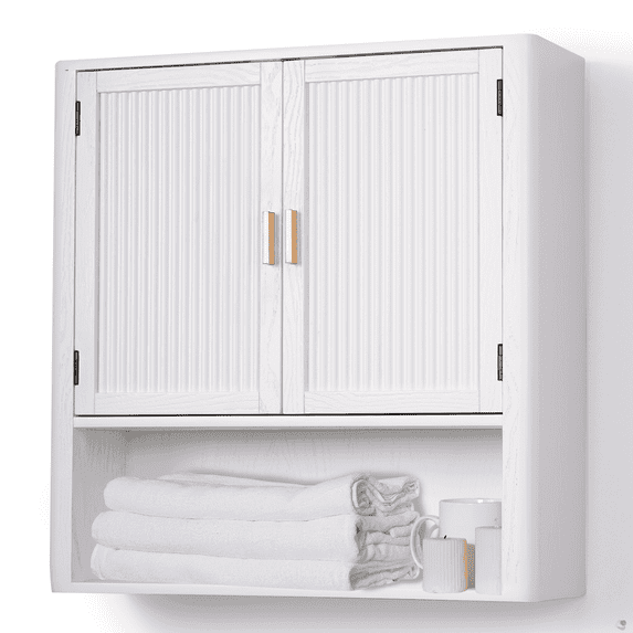 AN68 Pre-Assembled Wall Mounted Medicine Cabinet – 2-Door Bathroom Storage Cabinet with Fixed Shelf, Space-Saving Over-The-Toilet Organizer for Small Bathrooms