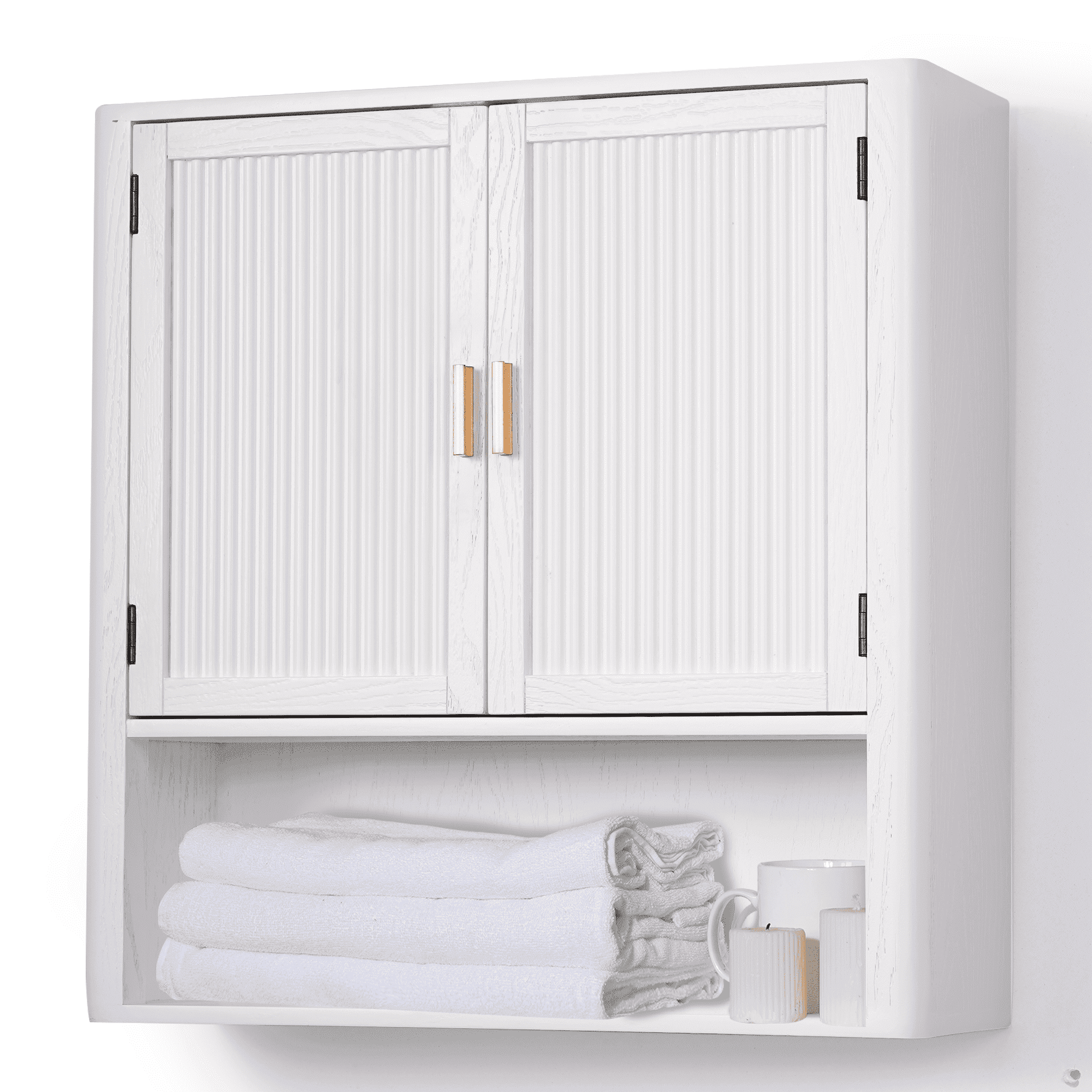 Medicine Cabinet, Wall-Mounted, Pre-Assembled, Acacia Wood & MDF, with Doors and Fixed Shelf