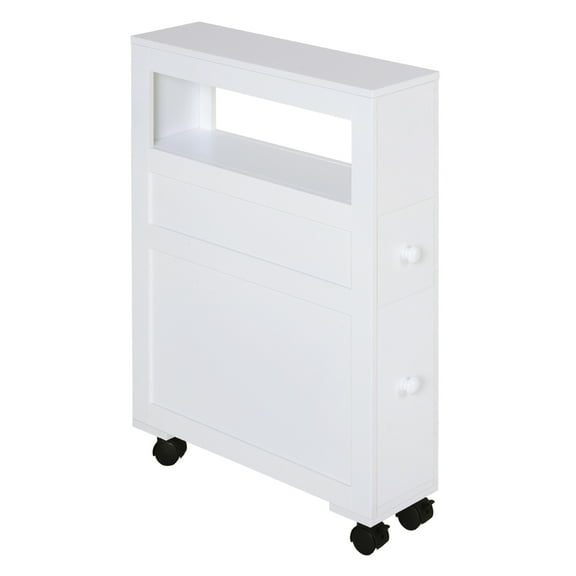 Bathroom Storage Cabinet, Rolling Slim Side Organizer Tower - White, 6.25"x20.5"x28.25", 2 Drawers & 1 Shelf, Max 45lbs, Mobile Bathroom Cabinet
