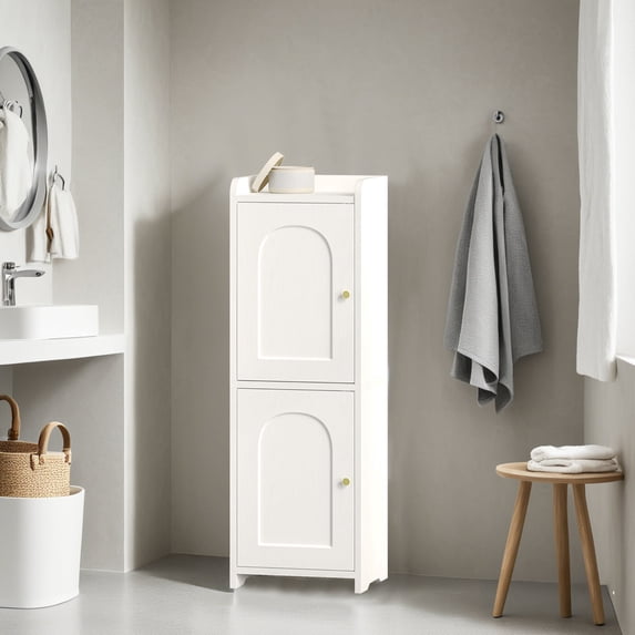 Hzuaneri Bathroom Storage Cabinet, 29.5" Tall Small Corner Freestanding Floor Cabinet with 2 Doors & Adjustable Shelf for Narrow Spaces, White