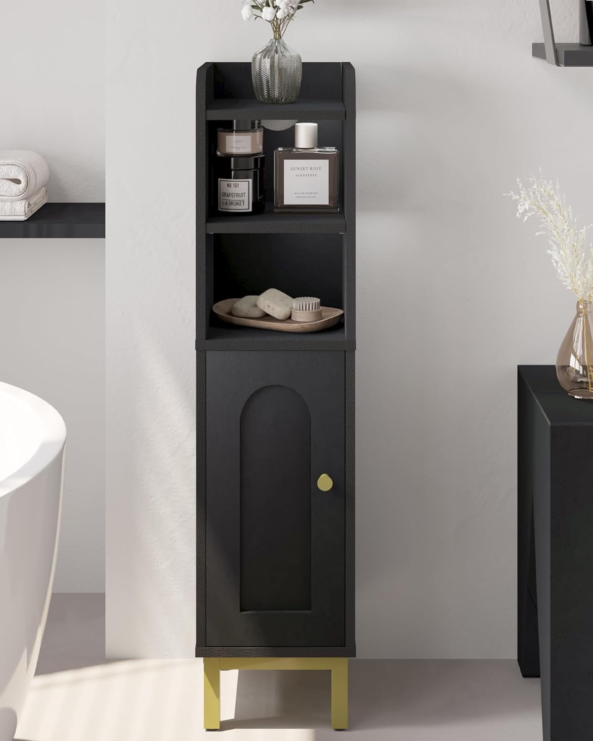 Bathroom Storage Cabinet, Small Corner Floor Cabinet with Door and ...