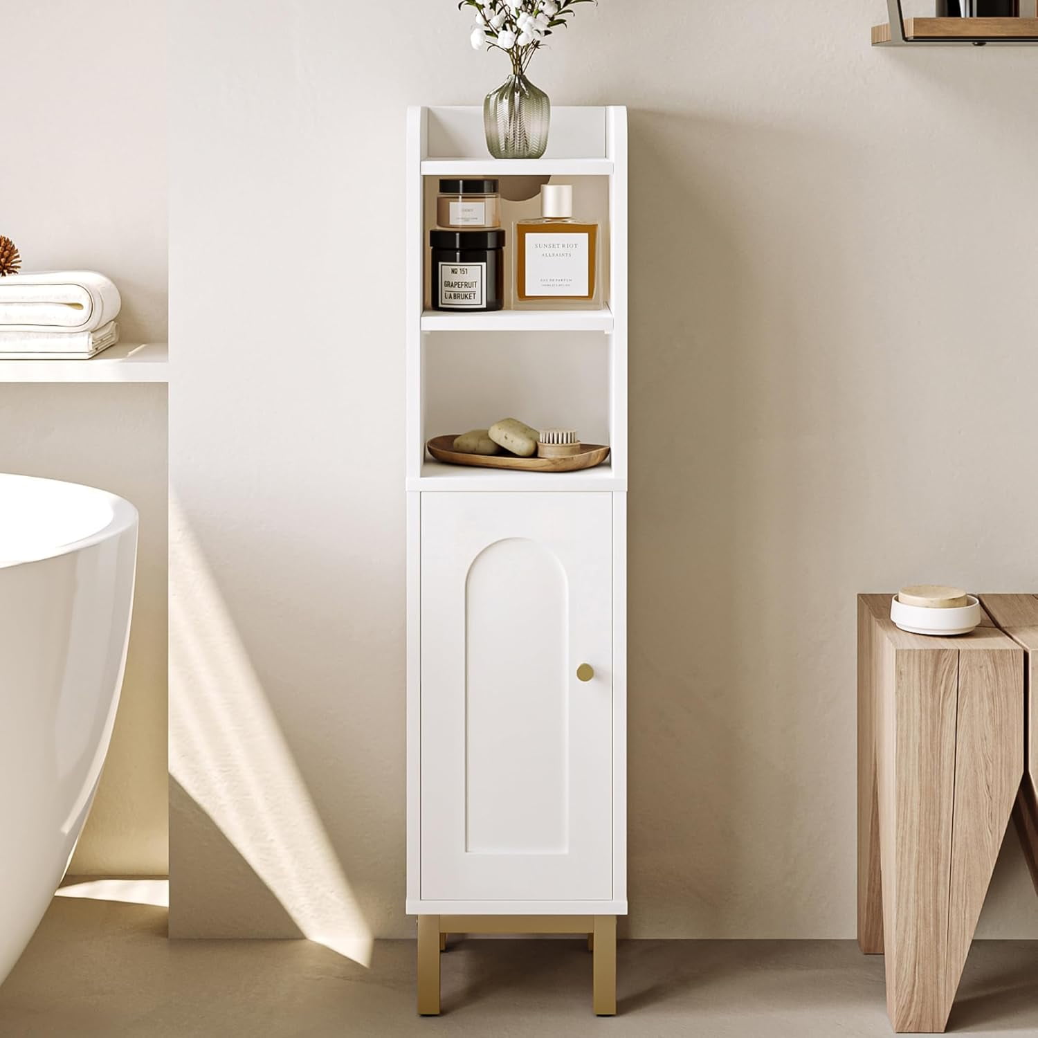 White MDF Bathroom Storage Cabinet with Adjustable Shelves