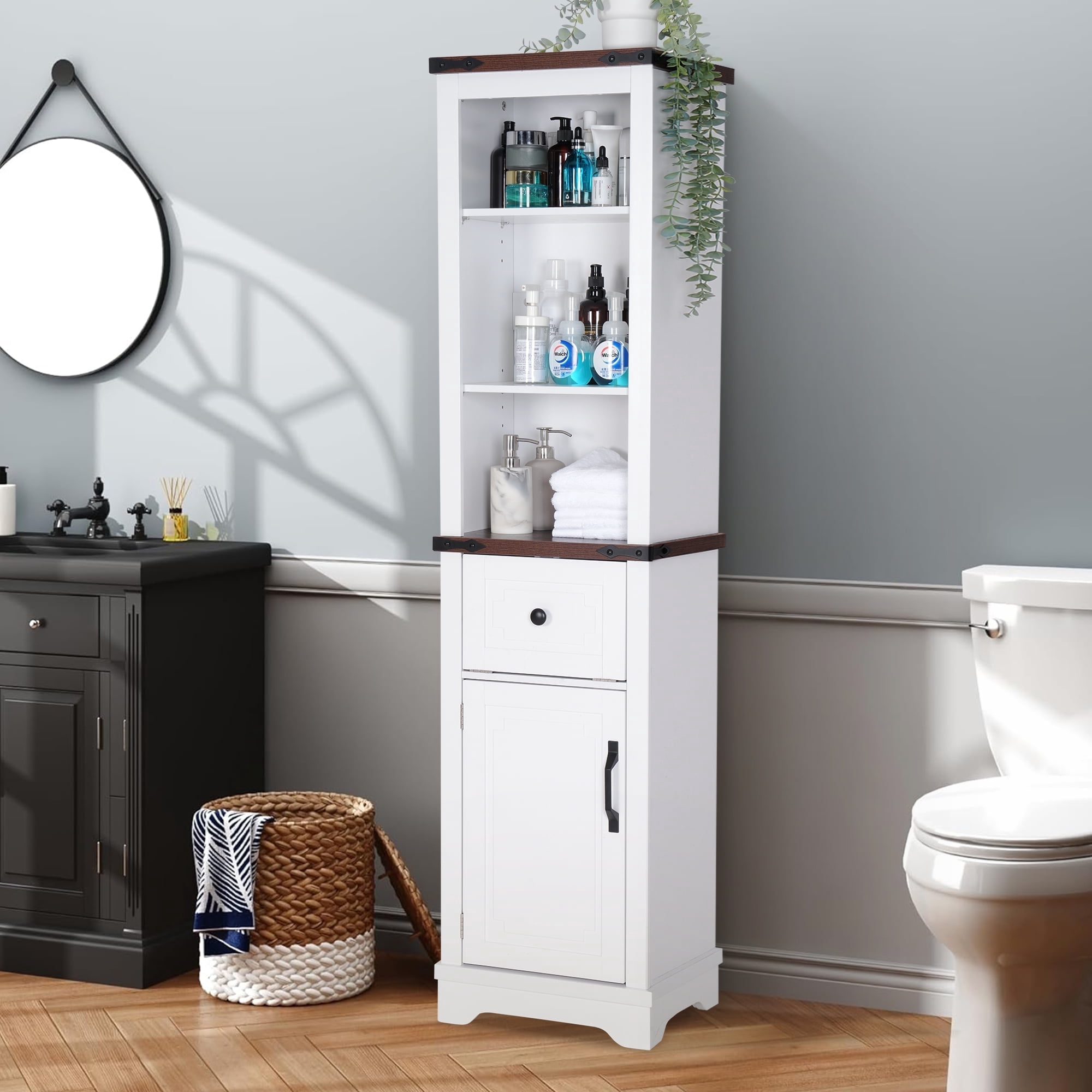 Bathroom Storage Cabinet, 6-Tier Tall Narrow Bathroom Cabinet ...
