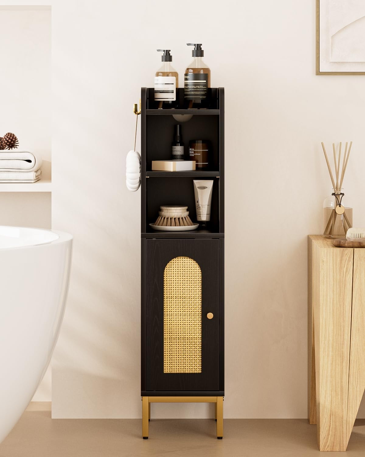 Bathroom Storage Cabinet, Small Corner Floor Hutch with Door and ...