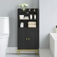 thumbnail image 1 of Bathroom Storage Cabinet, Small Floor Cabinet with 2 Door and Shelves, Toilet Paper Cabinets, Bathroom Organizer with Adjustable Shelf, for Small Spaces Black 7.9" D x 14.6" W x 32.7" H, 1 of 17