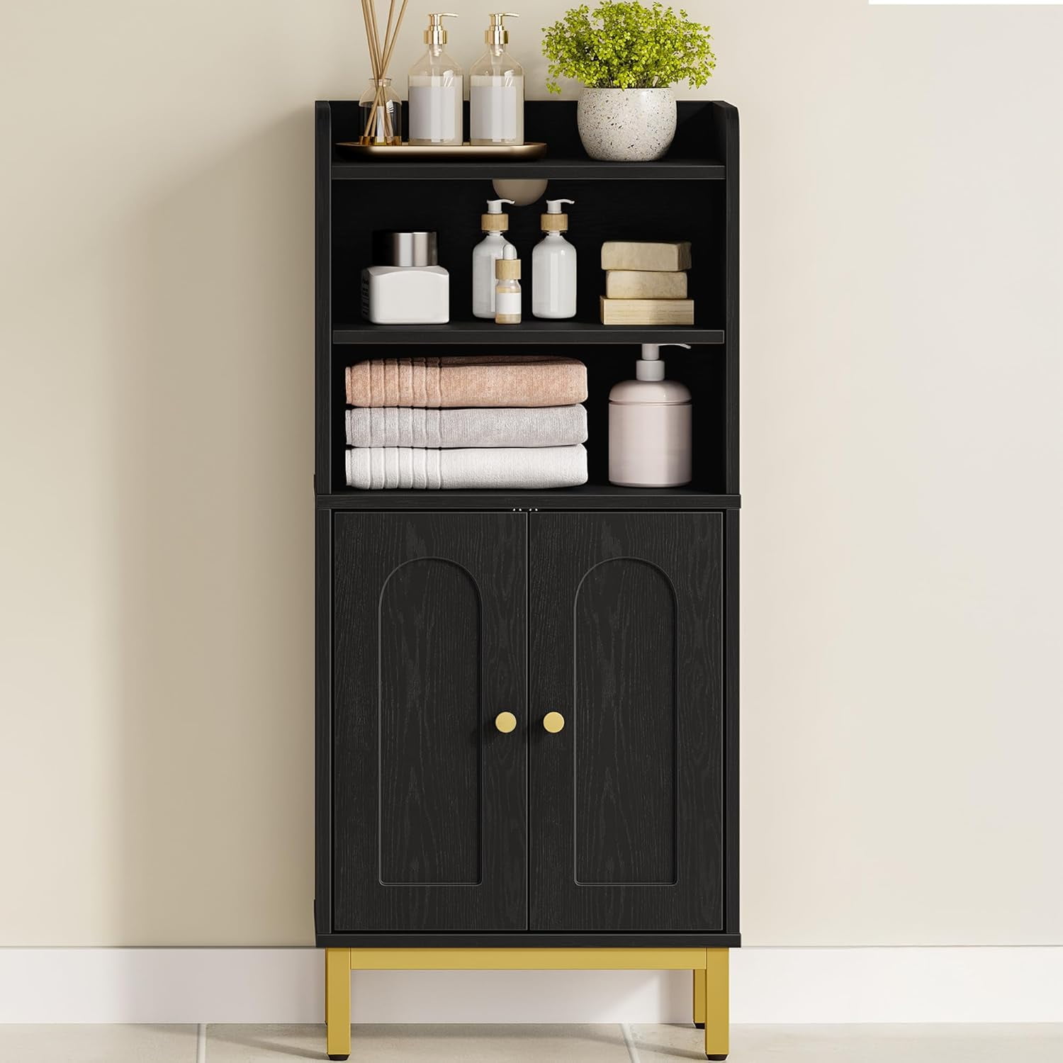Bathroom Storage Cabinet, Small Floor Cabinet with 2 Door and Shelves ...