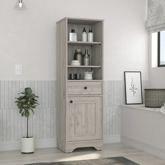 Bathroom Storage Cabinet St. Clair Linen Cabinet, Two Interior Shelves, Two Open Shelves, Single Door,Bathroom Vanity