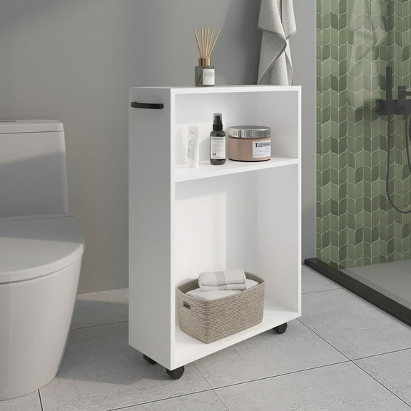 Bathroom Storage Cabinet Storage Cart 32.2" H, 2 Shelves, 4 Wheels, White - Bathroom,Bathroom Vanity