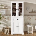 thumbnail image 1 of 67" Tall Bathroom Storage Cabinet, Linen Closet with Glass Doors, Wood Cupboard with Adjustable Shelves and Drawer for Living Room, Bathroom, Entryway, 1 of 9