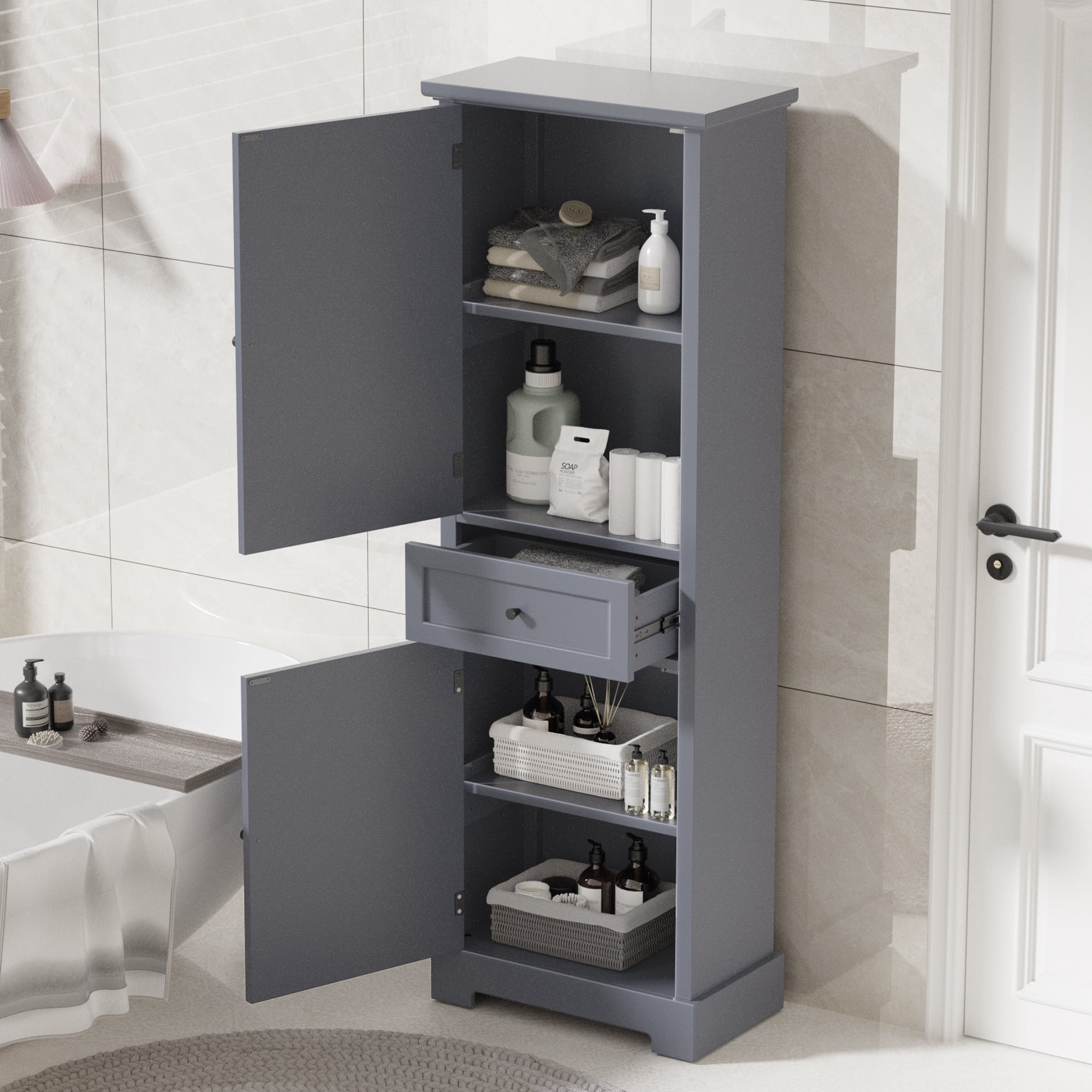 Bathroom Storage Cabinet, Tall Storage Cabinet with Two Doors and ...