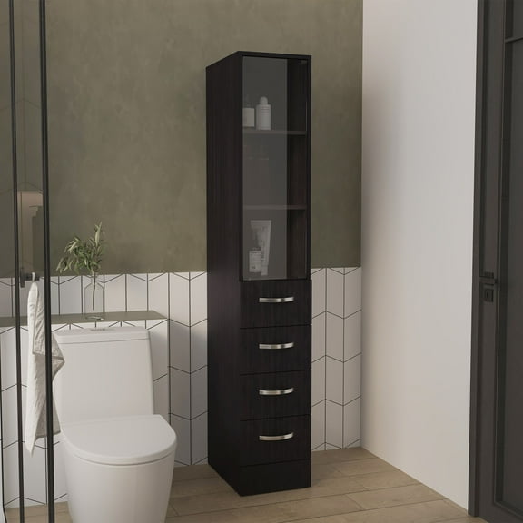 Bathroom Storage Cabinet Vanguard Linen Cabinet, Three Shelves, Four Drawers White,Bathroom Wall Storage
