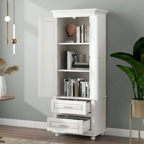 Bathroom Storage Cabinet With 2 Drawer And 2 Doors Enclosed Cabinet Adjustable Shelf Freestanding Floor Cabinet For Kitchen