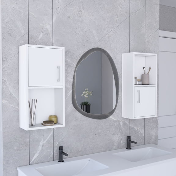 Bathroom Storage Cabinet With Particle Board Construction White 2 Drawers And Doors For Efficient