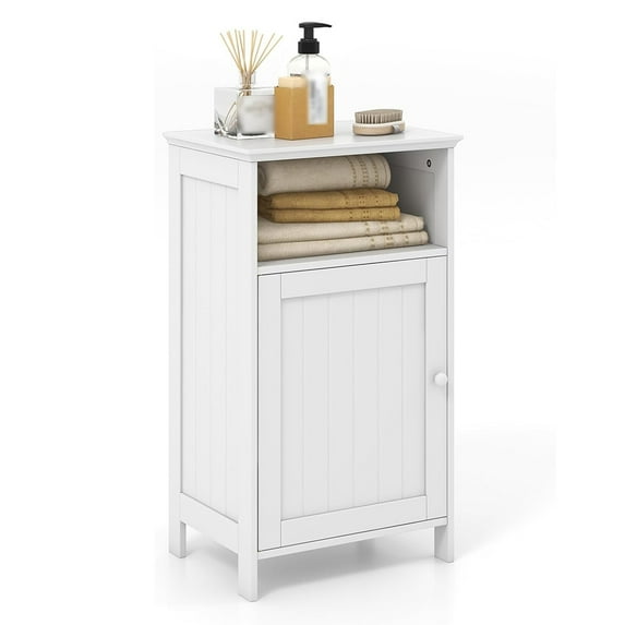 Modern White Bathroom Storage Cabinet, Single Door Wooden Floor Organizer with Adjustable Shelf, Space Saving for Living Room Decor