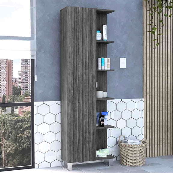 Bathroom Storage Cabinet in Gray | Ample Shelving for Bathroom Items | Particle Board Material | Fits in Small Bathrooms