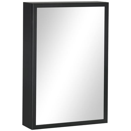 Bathroom Storage Cabinet kleankin Bathroom Mirror with Storage Shelves Bathroom Wall Cabinet, Black,Bathroom Vanity