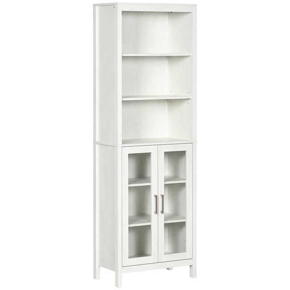 Bathroom Storage Cabinet kleankin Tall Bathroom Storage Cabinet with 3 Tier Shelf, Glass Door Cabinet, Freestanding Linen Tower with Adjustable Shelves, Antique White,Bathroom Vanity