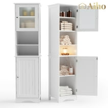 Bathroom Storage Cabinet with Adjustable Shelves, Aiho Narrow Linen Tower with Doors for Bathroom, Kitchen - White