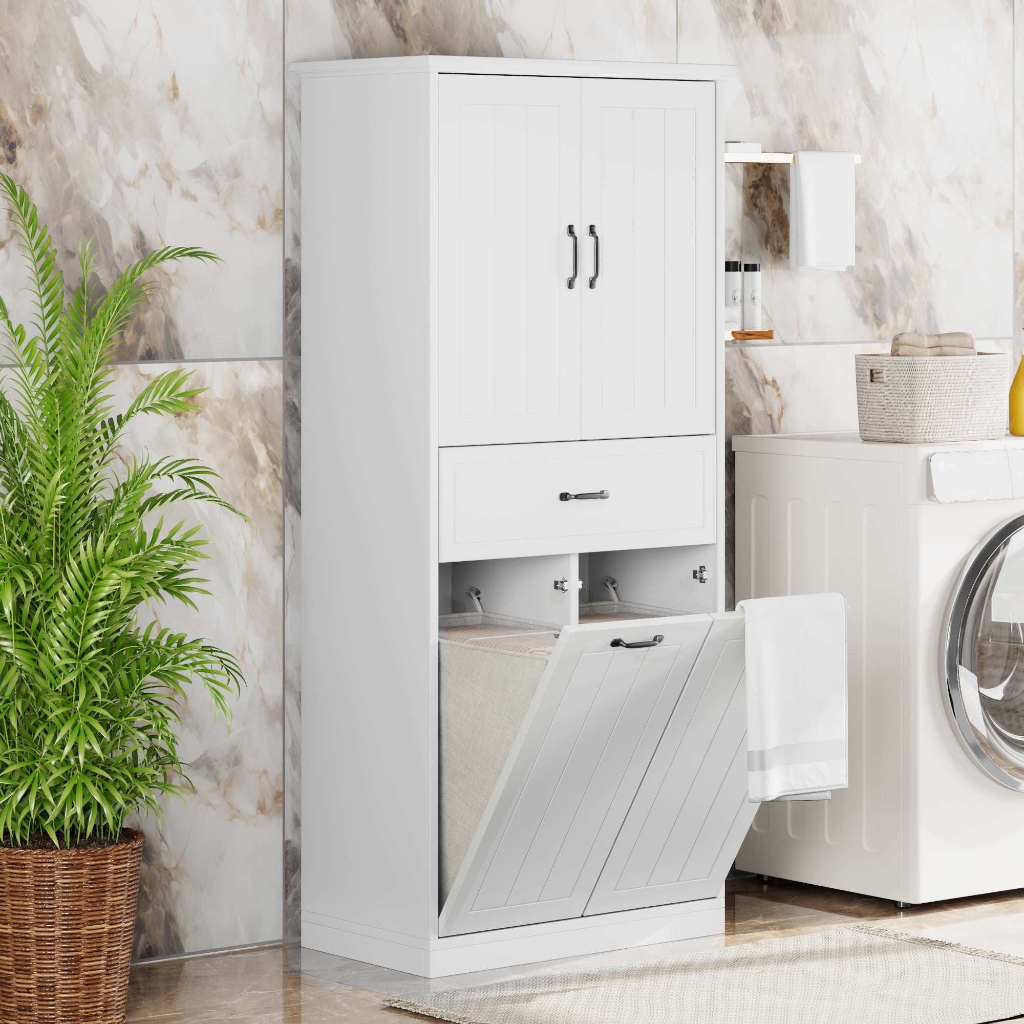 Bathroom Storage Cabinet with Two Laundry Baskets, Storage Cabinet with ...