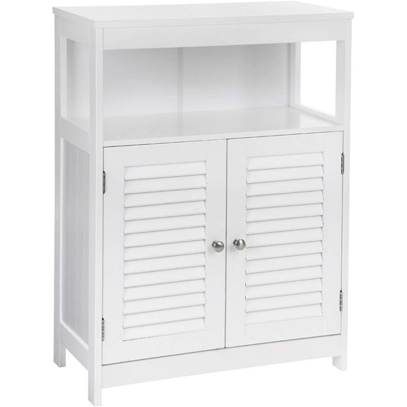 Bathroom Storage Floor Cabinet Free Standing with Double Shutter Doors and Adjustable Shelf White