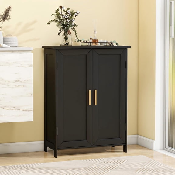 Bathroom Storage Floor Cabinet Freestanding Organizer with Adjustable Shelves for Bathroom Laundry Room,4 Doors