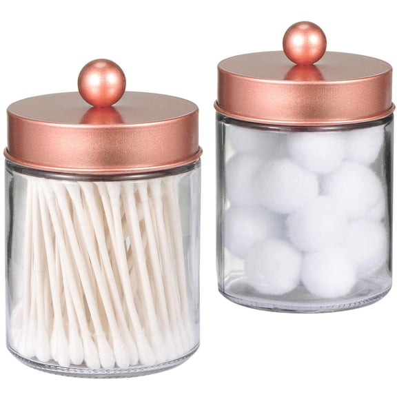 Bathroom Storage Organizer - Cute Qtip Dispenser Holder Vanity Canister Jar Glass with Lid for Cotton Swabs,Rounds,Bath Salts,Makeup Sponges,Hair Accessories/Black(2 Pack)