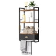 thumbnail image 1 of Bathroom Storage Organizer Wall Mounted, 3 Tier Bathroom Towel Rack Shelf with Storage Drawer Double Towel Bars and Hooks, Industrial Bathroom Shelves Over Toilet, Rustic Black and Brown, 1 of 9