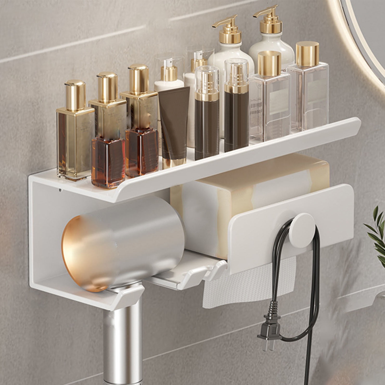 Bathroom Storage Rack Organizer Wall Mount No Drill Hair Dryer Holder ...