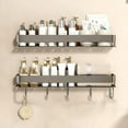 thumbnail image 1 of Bathroom Storage Rack Punch-Free Towel Shelf | Aluminum Organizer with Hooks | Gray 12x5in | Rustproof, Ventilated, Wall Mount | Cosmetics & Toiletry Space Saver, Easy Clean, Modern Design, 1 of 8