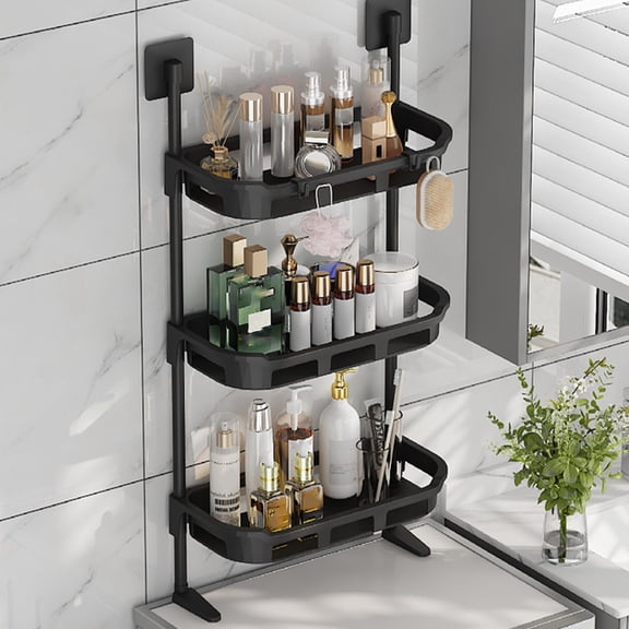 Bathroom Storage Rack Wall Mounted, 3-Tier Organizer Shelf for Kitchen Sink, Shower, Toilet, Bathroom Countertop Organization with Hooks, Space Saving Bathroom Shelves Over Toilet, Water-Resistant