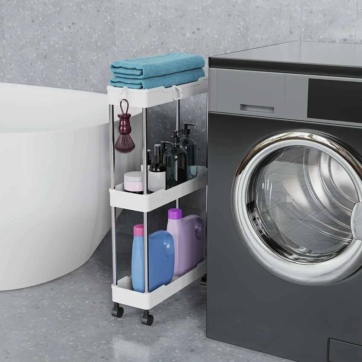Bathroom Storage Rack With Wheels 3/4 Layer Rolling Utility Cart ...