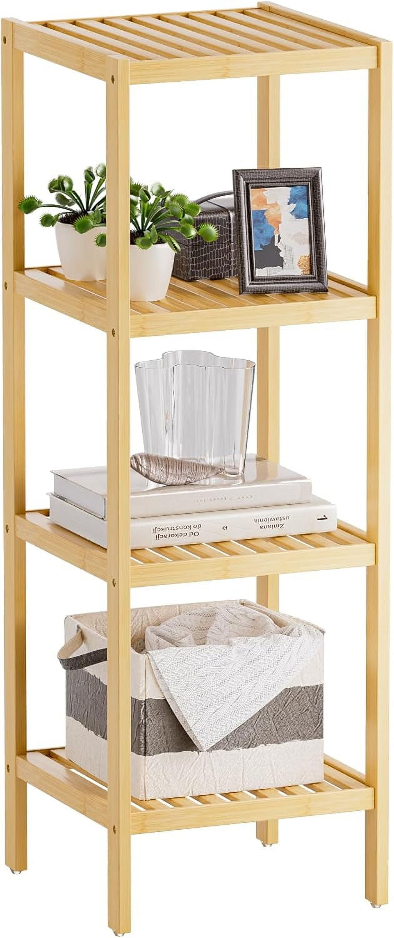 Bathroom Storage Shelf, 4-Tier Bamboo Rack Organizer, Multifunctional ...