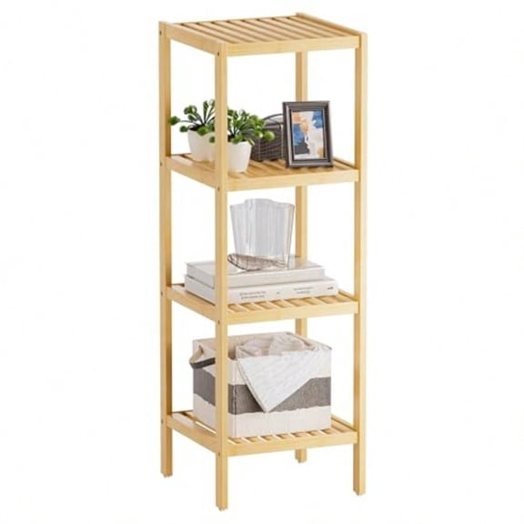 Bathroom Storage Shelf 4-Tier Bamboo Rack Organizer Multifunctional Shelving Unit for Living Room Bedroom Kitchen Natural