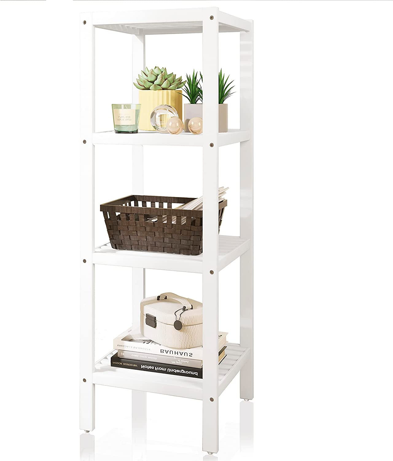 Bathroom Storage Shelf, 4-Tier Bamboo Rack Organizer, Multifunctional ...