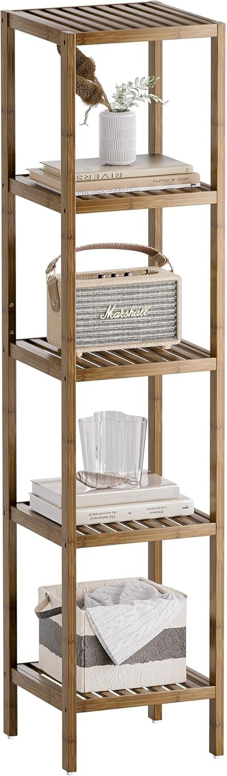 Bathroom Storage Shelf, 5-Tier Bamboo Rack Organizer, Multifunctional ...