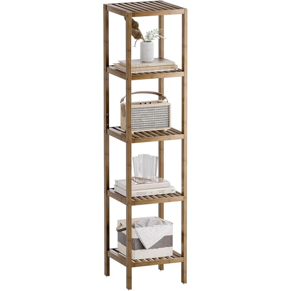 Bathroom Storage Shelf, 5-Tier Bamboo Rack Organizer, Multifunctional Shelving Unit for Living Room Bedroom Kitchen