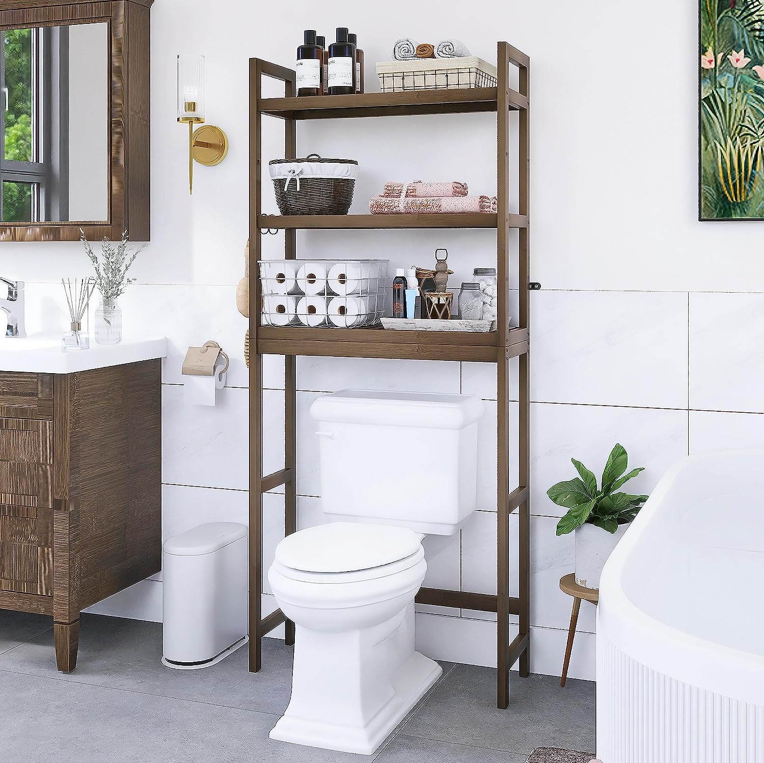 Over-The-Toilet Storage Shelf, 3-Tier Adjustable Bathroom Organizer Rack with Space Saving Design for Small Bathrooms