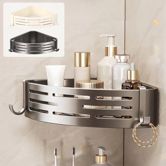 Bathroom Storage Shelf Corner Organizer | Plastic Shower Rack, Gray or White | Wall Mount Rustproof, Draining Bathroom Shelves for Toilet Tank, Kitchen, Laundry,Large Capacity, Easy Install