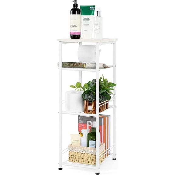 Bathroom Storage Shelf Freestanding 4 Tier Small Shelving Unit Organizer, White