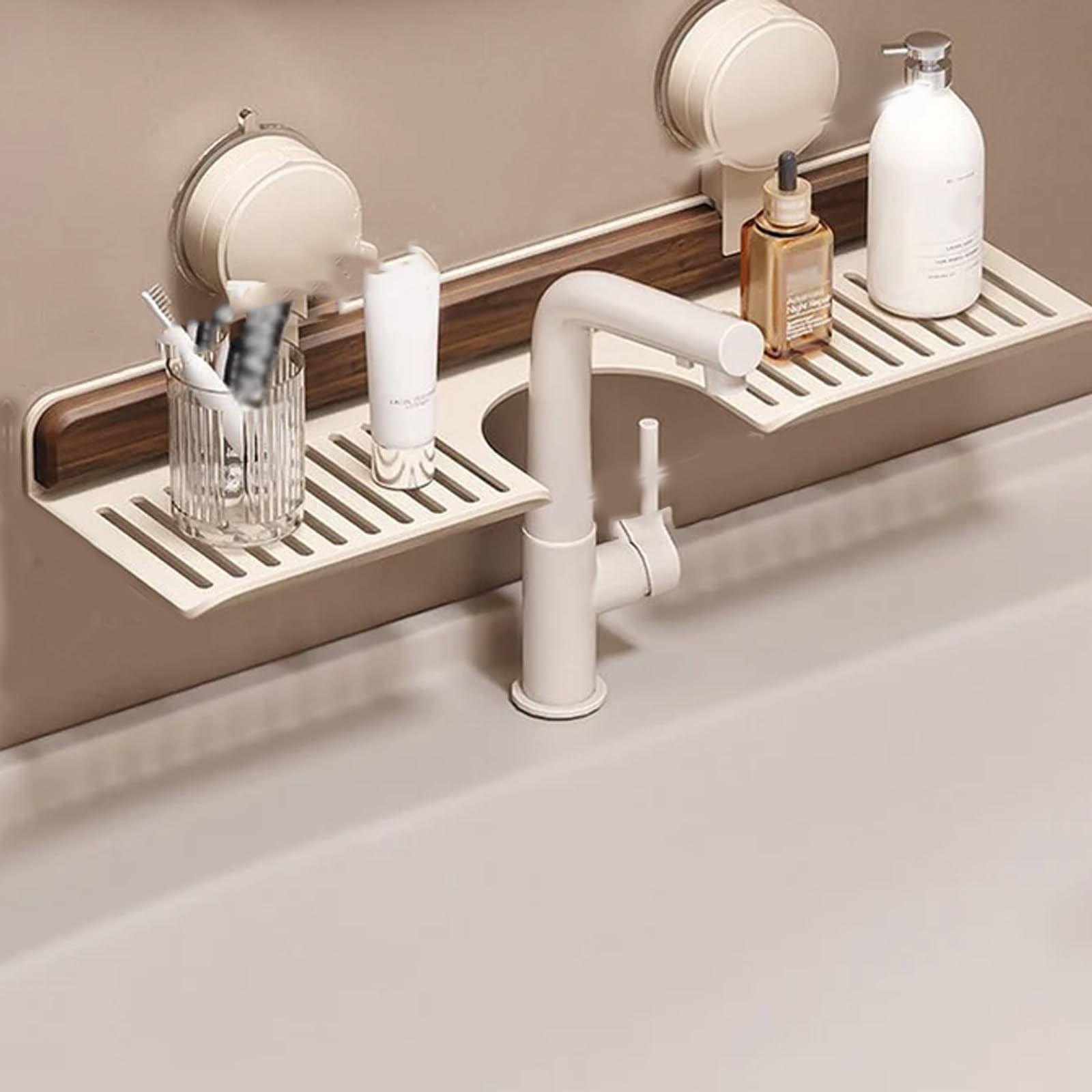 Bathroom Storage Shelves Floating,Modern Kitchen Organizer Faucet Shelf,No Mounted Shower Sink Caddy Organizers,Toothbrush soap Rack(S,White)