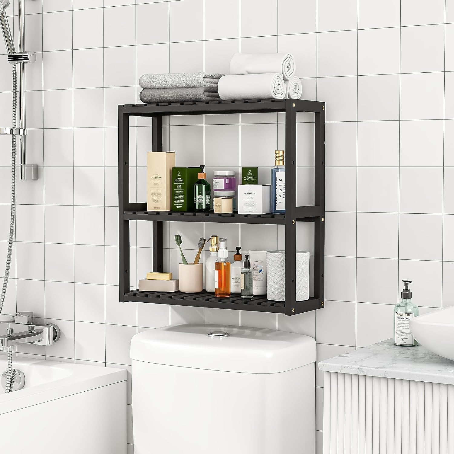 Restroom Decor: 3-Tier Adjustable Bathroom Storage Shelf Unit, Wall ...