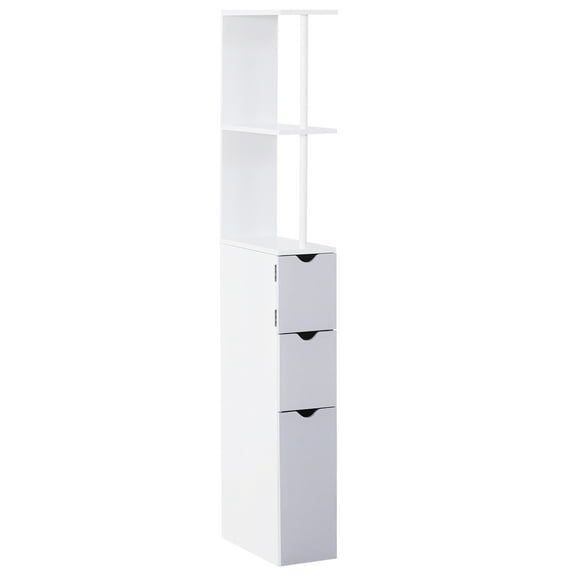 Bathroom Storage Tower - 54" Tall, White 2 Tier Shelf And Drawers For Organizing Essentials Drawers, Organize Space